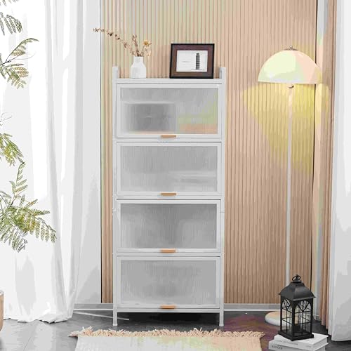 White, 5 Shelf Cabinet,Kitchen Storage Cabinets with Door and Shelves,Kitchen Bread Rack Plastic Storage Unit for Garage, Basement, Attic, Mudroom,Kitchen,Study, Living Room, Bedroom