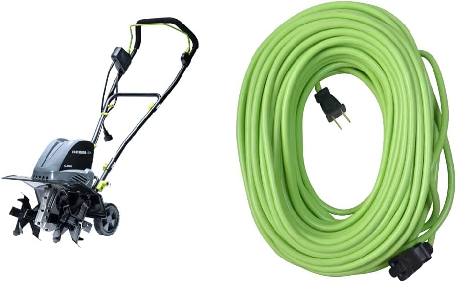 Earthwise 16-Inch 13.5-Amp Electric Tiller/Cultivator + Yard Master 9940010 120-Foot Outdoor Garden Extension Cord