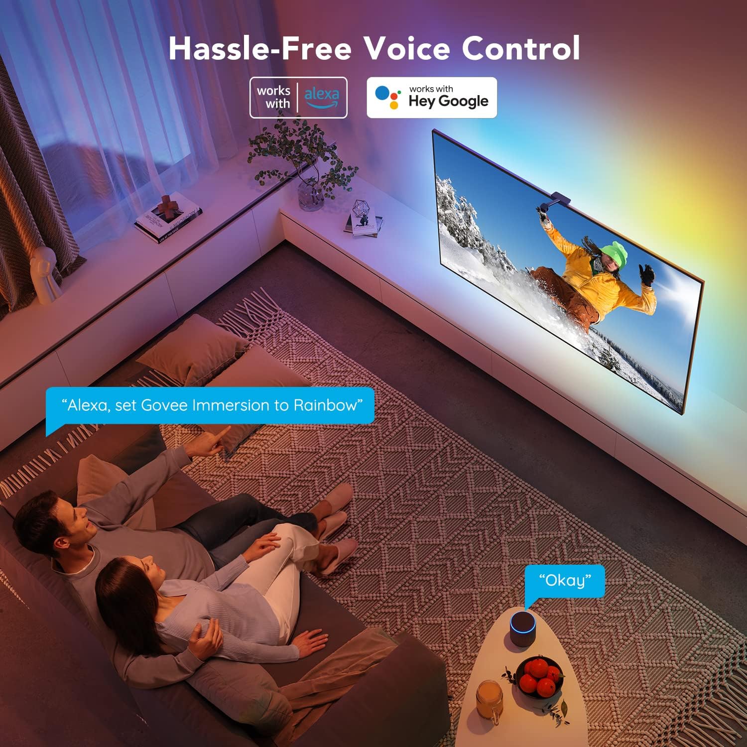 Govee Immersion TV LED Backlights with Camera, RGBIC Wi-Fi TV Backlights for 55-65 inch TVs PC, Works with Alexa & Google Assistant, App Control, Music Sync TV Lights, Adapter, H6199