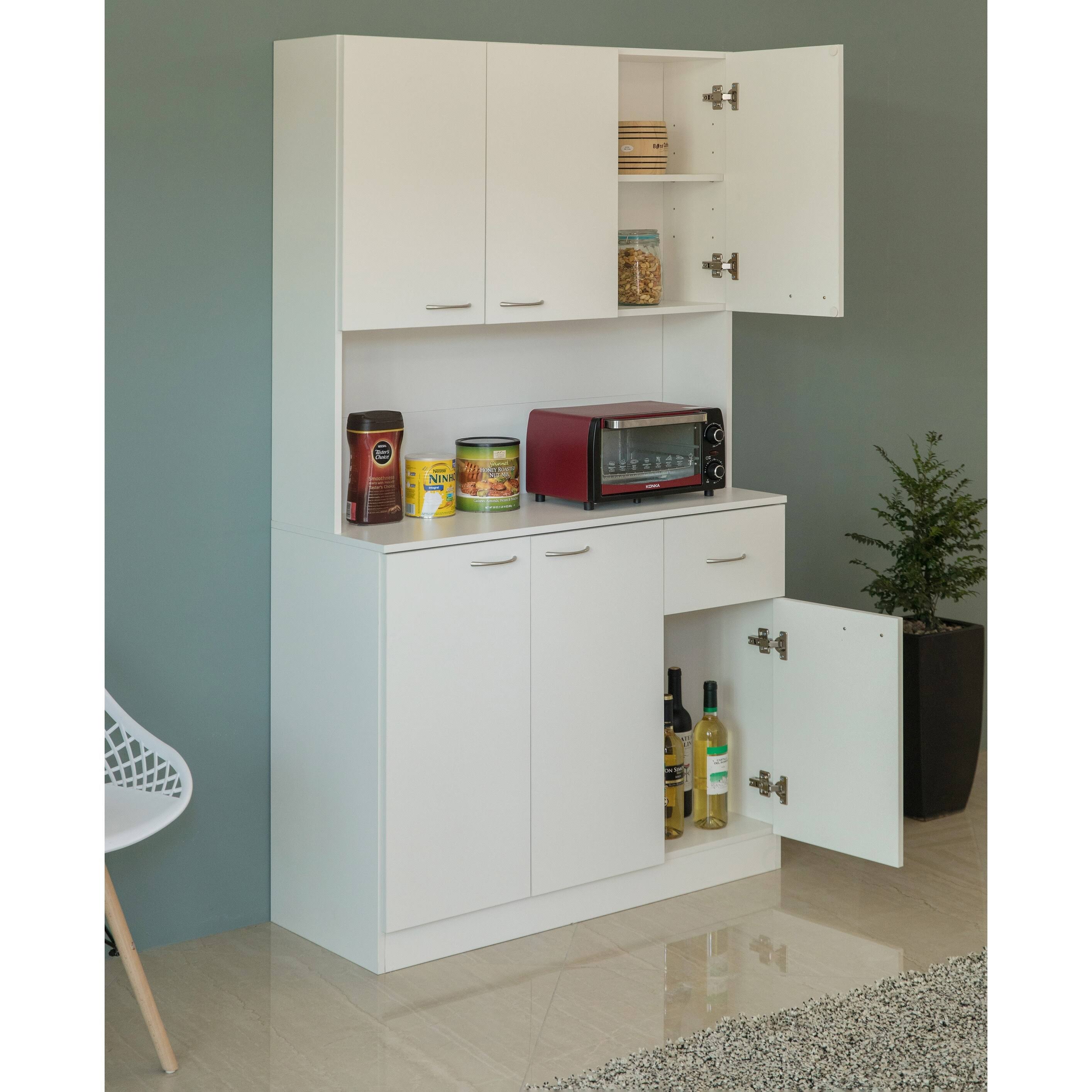 Basicwise Kitchen Pantry Storage Cabinet with Doors and Shelves, White