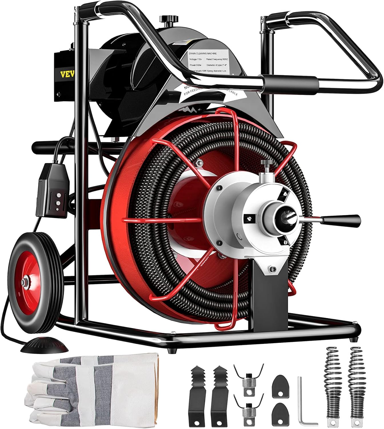 Mophorn 50 Ft x 1/2Inch Drain Cleaner Machine fit 1 Inch (25mm) to 4 Inch(100mm) Pipes 370W Open Drain Cleaning Machine Portable Electric Drain Auger with Cutters Glove Drain Auger Cleaner Sewer Snake