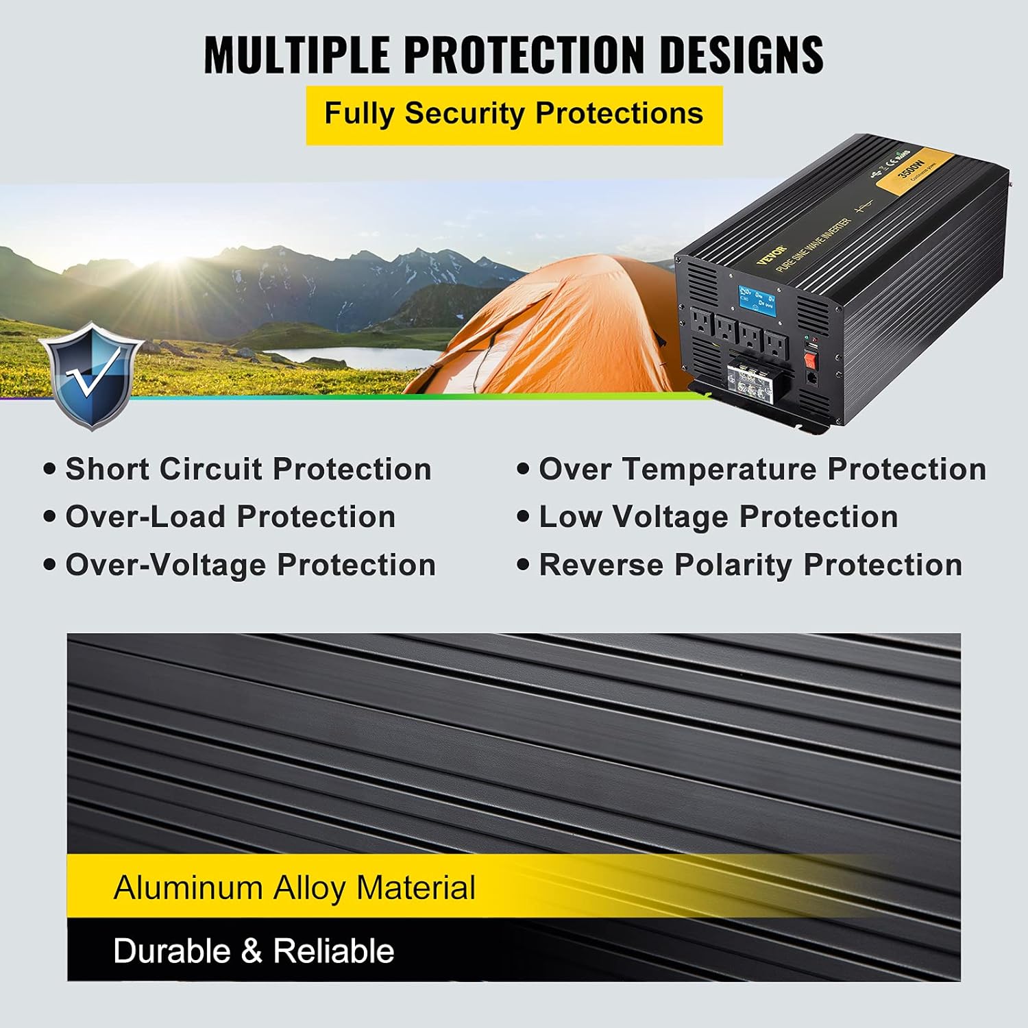 VEVOR Pure Sine Wave Inverter, 3500 Watt Power Inverter, DC 24V to AC 120V Car Inverter, with USB Port, LCD Display, and Remote Controller Power Converter, for RV Truck Car Solar System Travel Camping