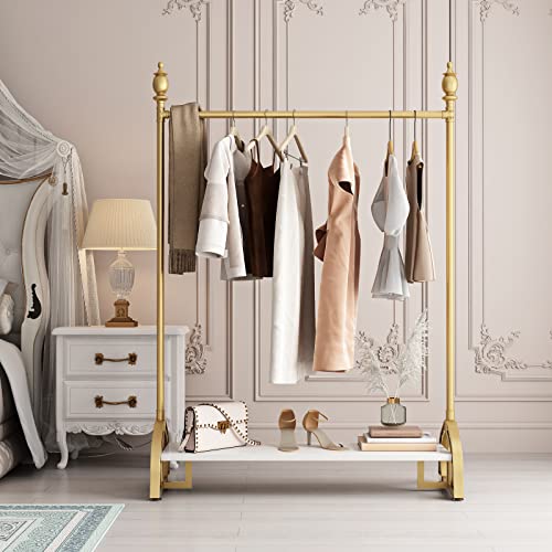 Gold Clothing Rack, Boutique Clothes Rack with Shelf for Display, Heavy Duty Garment Rack for Retail Use (47.24L)
