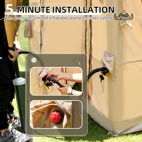 YOLENY Inflatable Tents for Camping, 4/6/8/10/12 Person Tent with TPU Skylight, Mesh Windows, Stove Jack & Pump, Easy Setup 4 Season Glamping Tent, Waterproof & Windproof