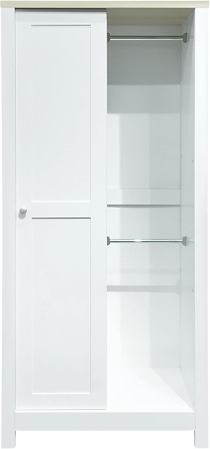 68.30 inch Wardrobe Closet Organizer with 2 Drawers, Open Shelves and Hanging Rods Slim Wooden Armoire Sliding Door Functional Clothes Storage Cabinet for Bedroom, White
