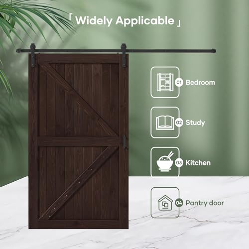 FREDBECK 36in x 84in Brown Barn Door with 6.6ft (79inch) Barn Door Hardware Track Kit and Handle Included, Double Surfaces,Simple Assembly is Required,K-Frame,Coffee