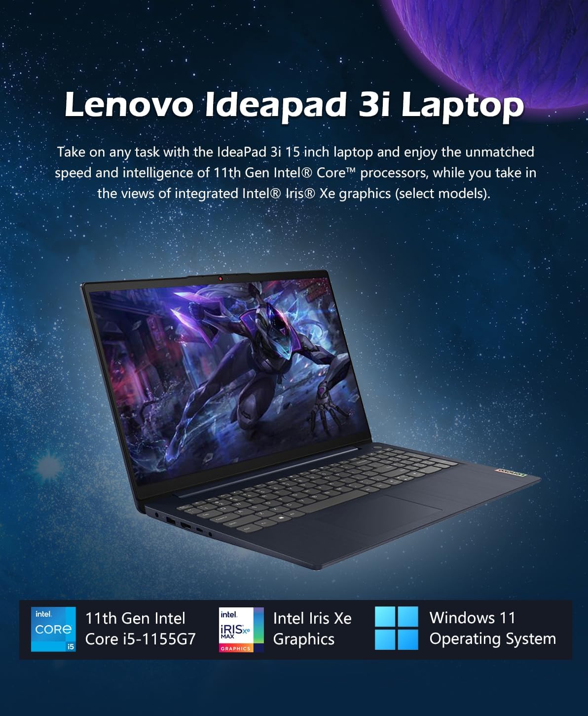 Lenovo 2023 IdeaPad 3i - Business & Home Laptop - 40GB Memory - Intel Core i3-1155G7 11th Gen - 2TB Storage - 15.6" FHD Touchscreen Display - Windows 11 - Abyss Blue - W/GaLiMu