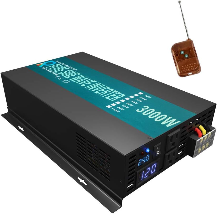 Reliable Pure Sine Wave Power Inverter 1500Watt 24V DC to 110V 120V with Remote Control Dual AC Outlets for CPAP RV Car Off Grid System