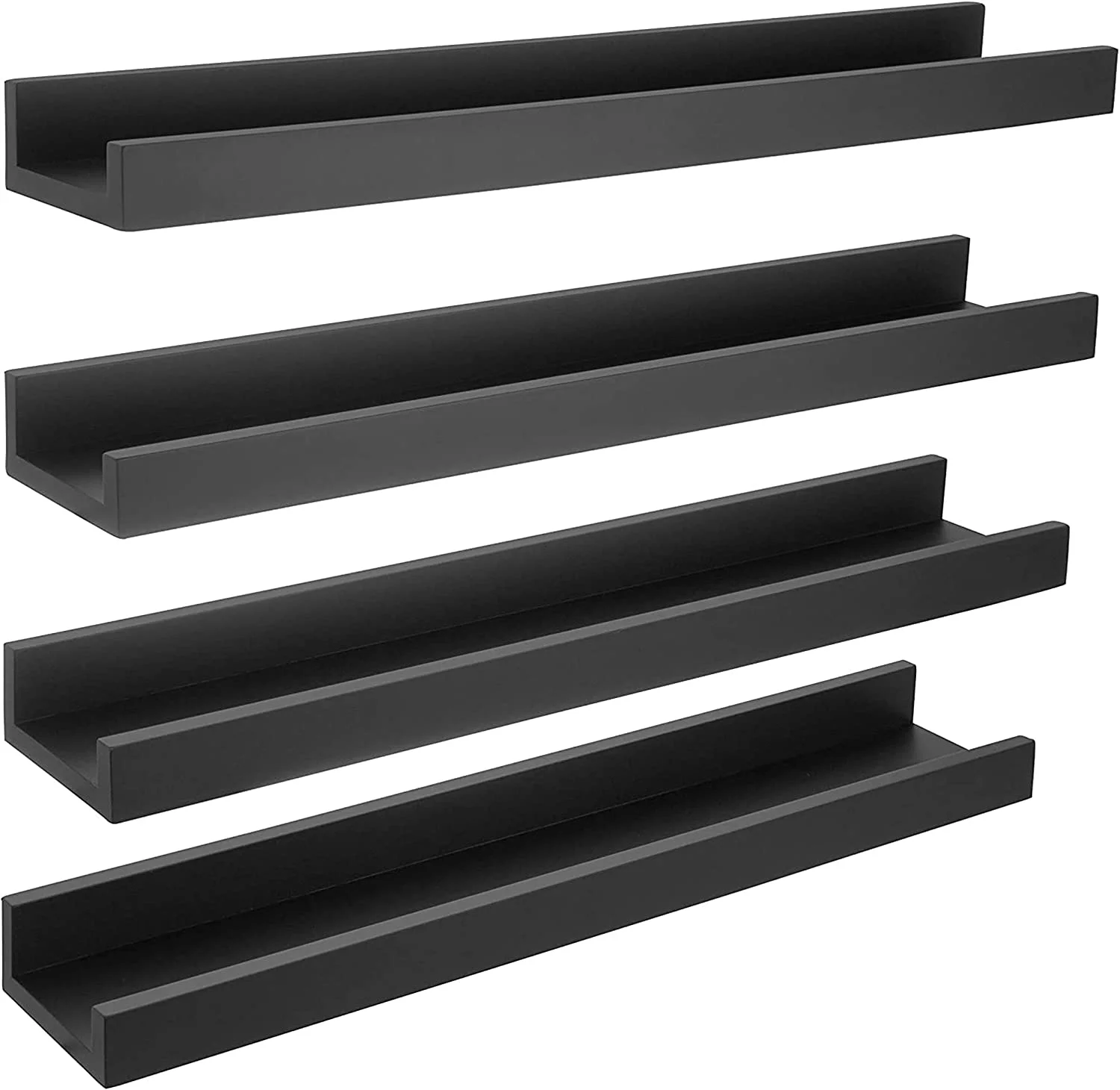 LIHONG Edge Wood Floating Shelves - 23", Black, 4Pack - Wall-Mounted Shelves for Home, Room, Office