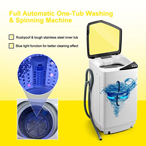COSTWAY Full-Automatic Washing Machine, 7.7lbs Capacity Compact Laundry Washer and Spin Combo with 6 Programs, Built-in Barrel Light, Portable Washing Machine for Apartments Camping RVs Dorm