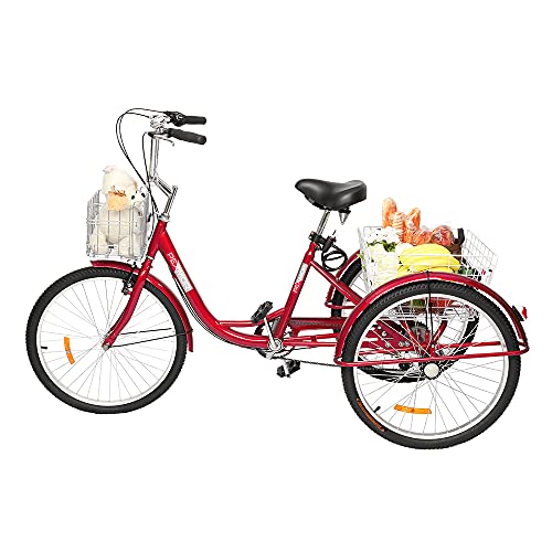 PEXMOR Adult Tricycle 7 Speed, 24/26 Inch 3 Wheel Bikes Tricycle for Adults, Adult Trike for Women/Men/Seniors, Three Wheel Cruiser Bike w/Folding Front & Rear Basket for Shopping/Recreation/Picnic