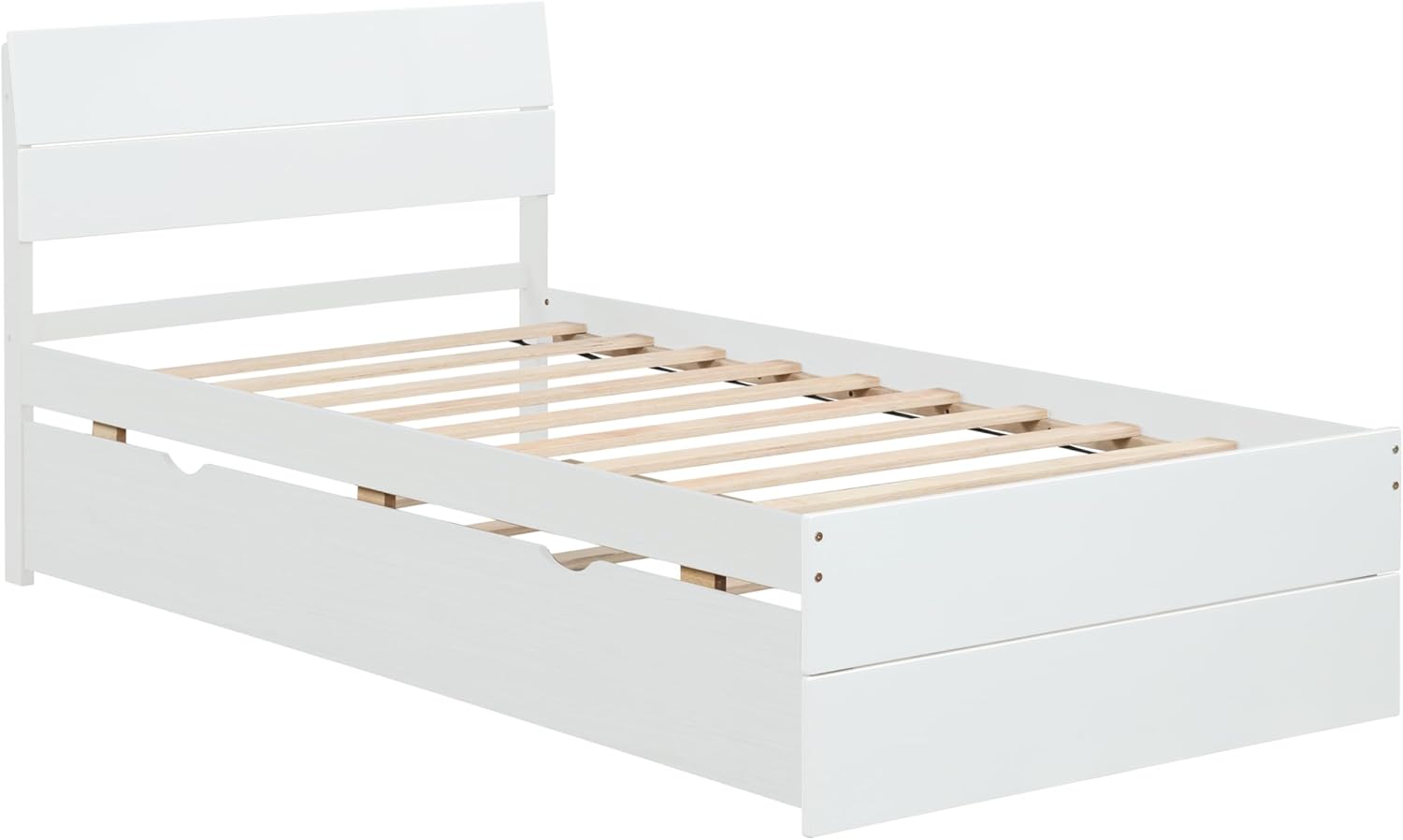 Modern Twin Bed Frame with Twin Trundle for White High Gloss Headboard and Footboard with Washed White Color
