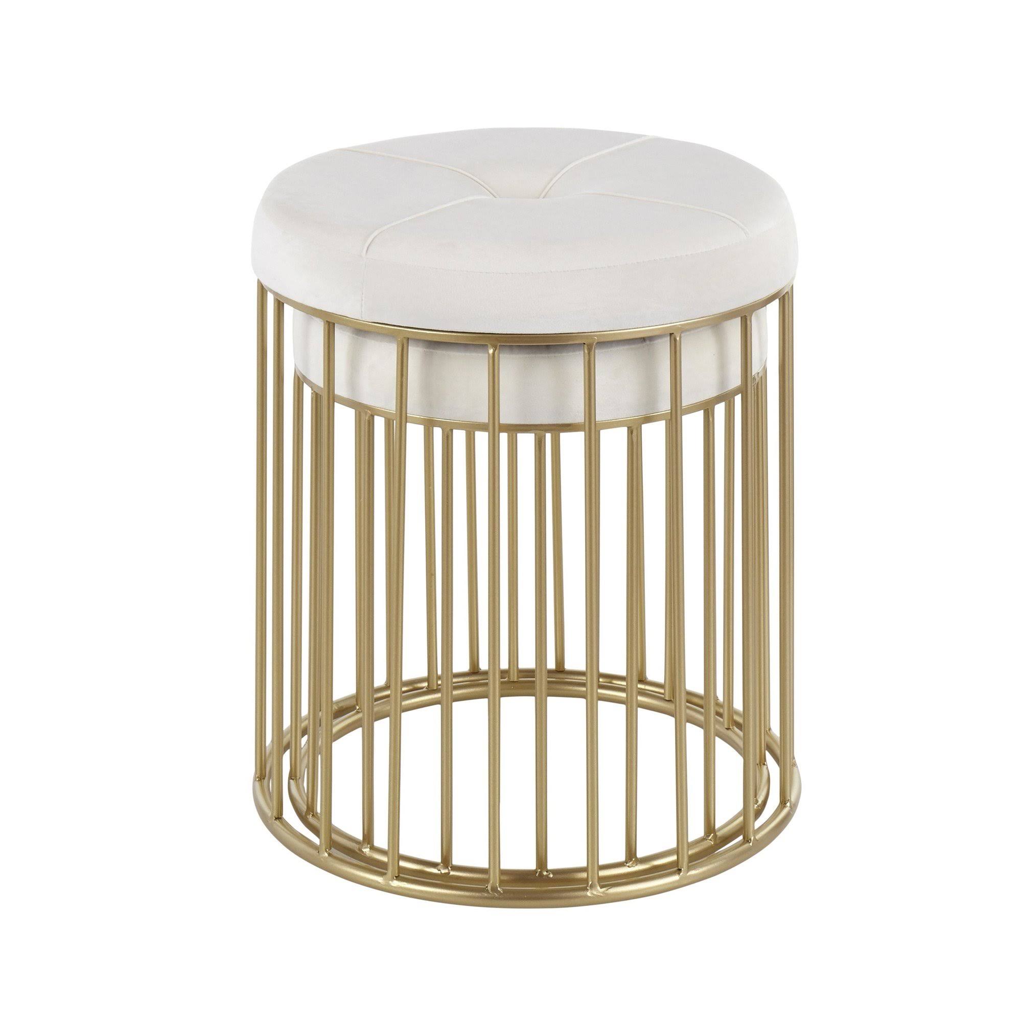LumiSource Canary Nesting Ottoman Set - Gold Metal, Pink Velvet