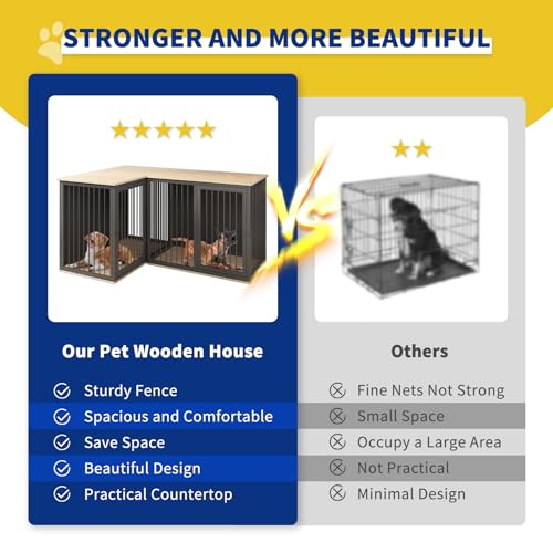 Dog Crate Furniture for 2 Dogs, 79.1" Large Dog Kennel Furniture with Dividers and Double Doors, All Steel Frame Double Dog Crate, 41.7" L X 22" W X 30.3" H, 37.4" L X 22" W X 30.3" H (Black Gray)
