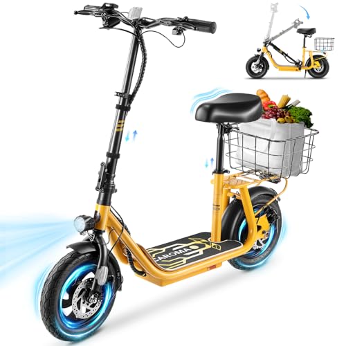 Caroma Peak 800W/1200W Electric Scooter Adults, 30 Miles Max Range, Foldable Electric Scooter with Seat, Front Suspension, Detachable Large Basket,Commuter E-Scooter for Adult and Teens