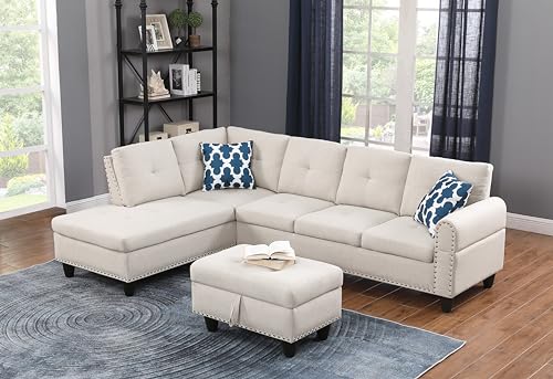 Sleeper Sofa, 3 Piece Upholstered Lien Sectional Sofa Bed with USB Port Cup Holder, Pull Out Couch Bed with Storage Chaise for Living Room, Sofa Sleeper Convertible L shape Couch, Blue Couch