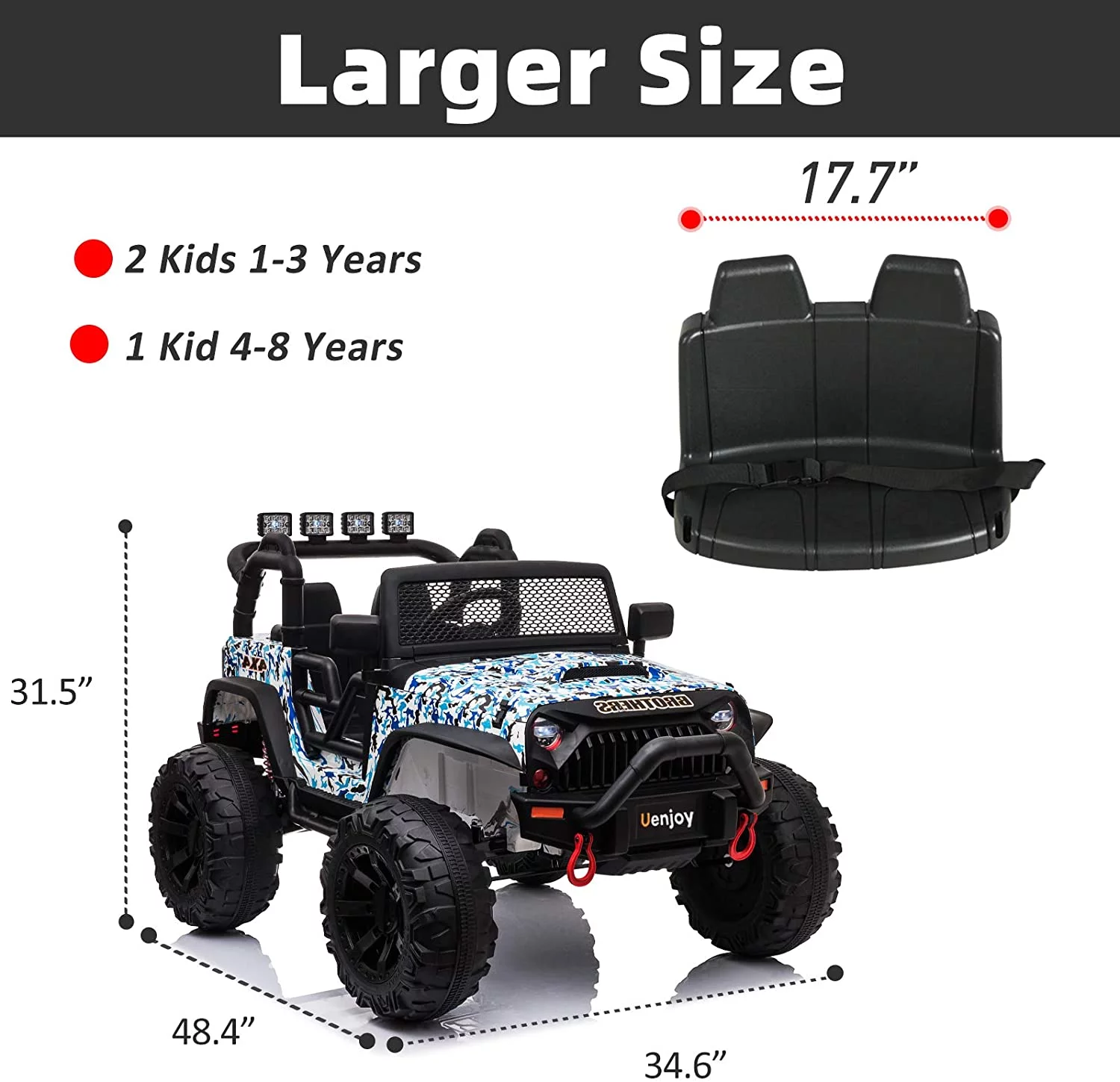 Uenjoy 12V Kids Ride on Toys Electric Battry-Powered Ride-On Truck Car RC Toy w/ Remote Control 2 Speed Camouflage Blue - Curated Treasures Market