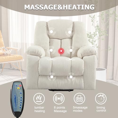 CANMOV Large Power Lift Recliner Chair with Massage, Heat, and USB for Elderly, Overstuffed Wide Recliners, Heavy Duty and Safety Motion Reclining Mechanism, Gray