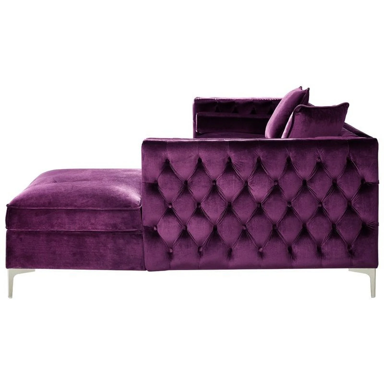 Posh Living Levi 115" Velvet Secitional Sofa with Right Facing Chaise in Purple