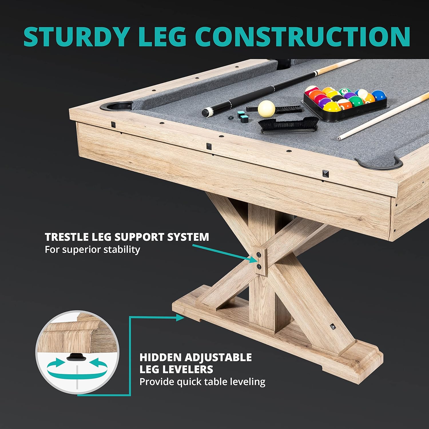 7 FT 3 in 1 Multi Game Pool Table with Dining Top Pool Table Ping Pong Table Combo with Dual Storage Bench Seating, Rustic Oak