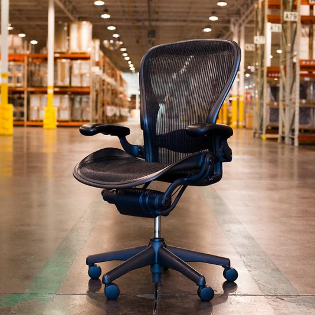 Aeron Classic Herman Miller Office Chair Size B (Medium) - Black with Free Roller Blade Style Wheels | Fully Adjustable, Quick Assembly, (Renewed)