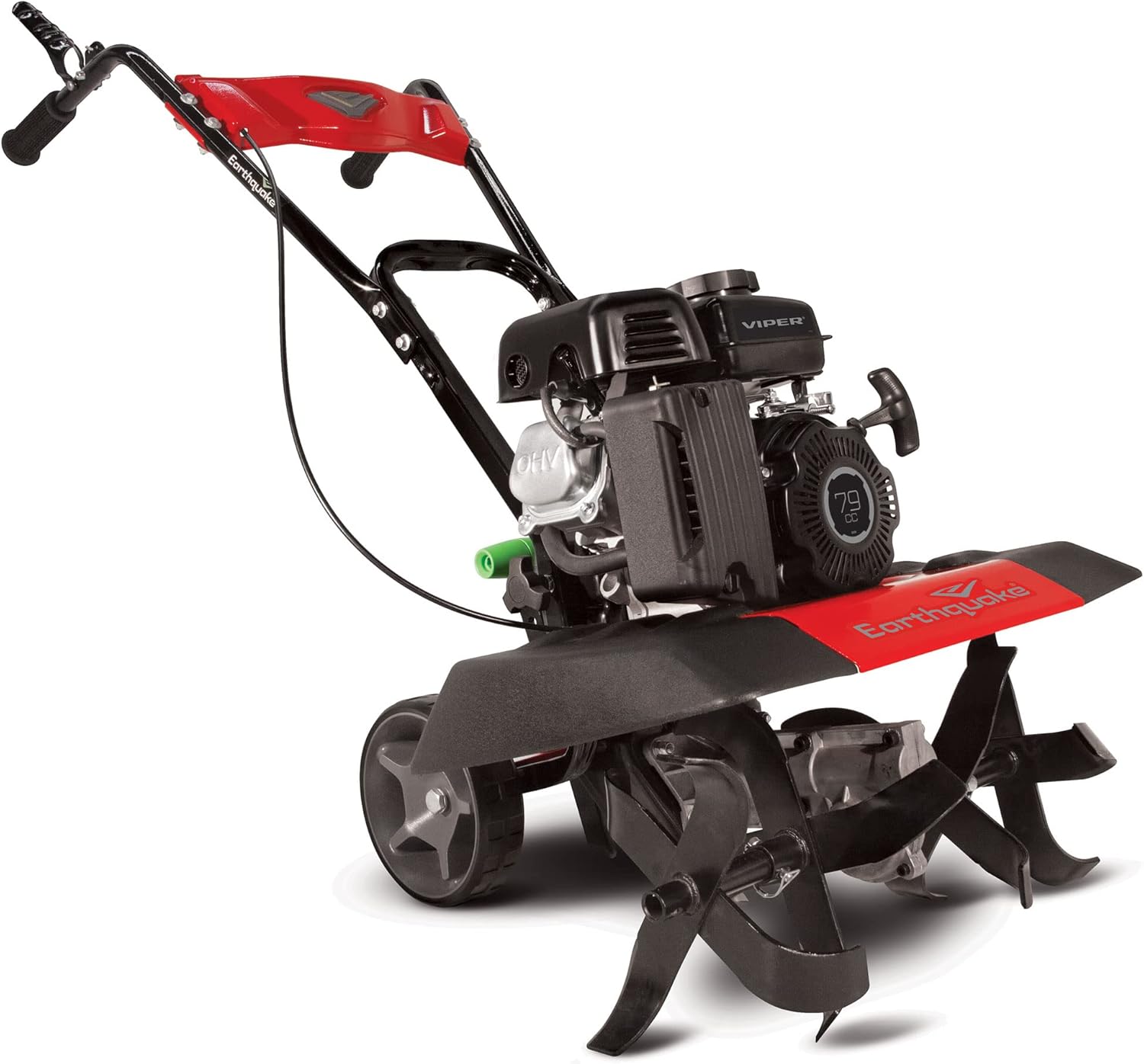 Earthquake Badger Front Tine Tiller, Powerful 140cc 4-Cycle Briggs and Stratton Engine, Two-Position Wheel Assembly, Adjustable Tilling Width, Model: 38040