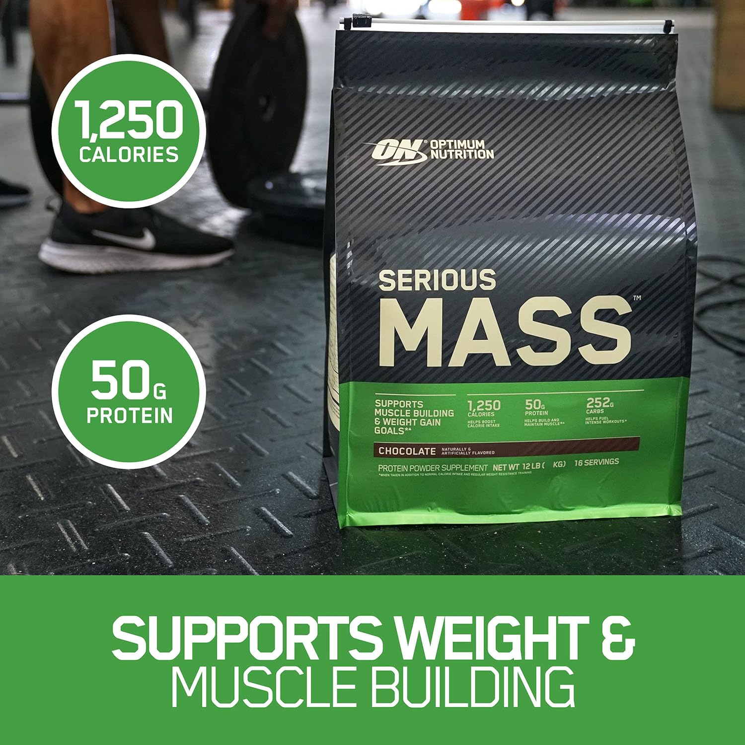 Optimum Nutrition Serious Mass Weight Gainer Protein Powder, Vitamin C, Zinc and Vitamin D for Immune Support, Chocolate, 12 Pound (Packaging May Vary) Pack of 2