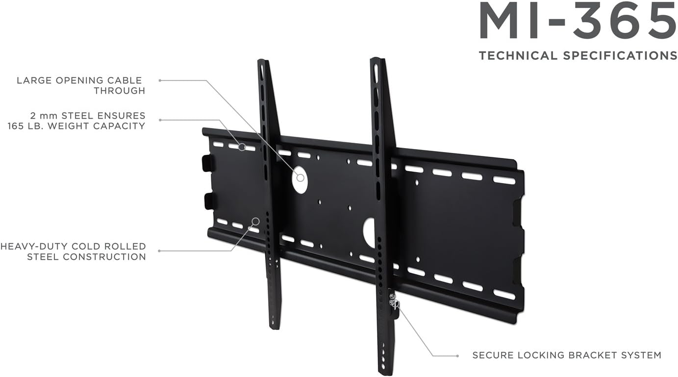 Mount-It! Ultra Slim Fixed TV Wall Mount Bracket | Flush TV Mount for Large TVs with VESA Pattern of Up to 750x450 mm, Heavy-Duty 165 Lb Capacity Pack of 2