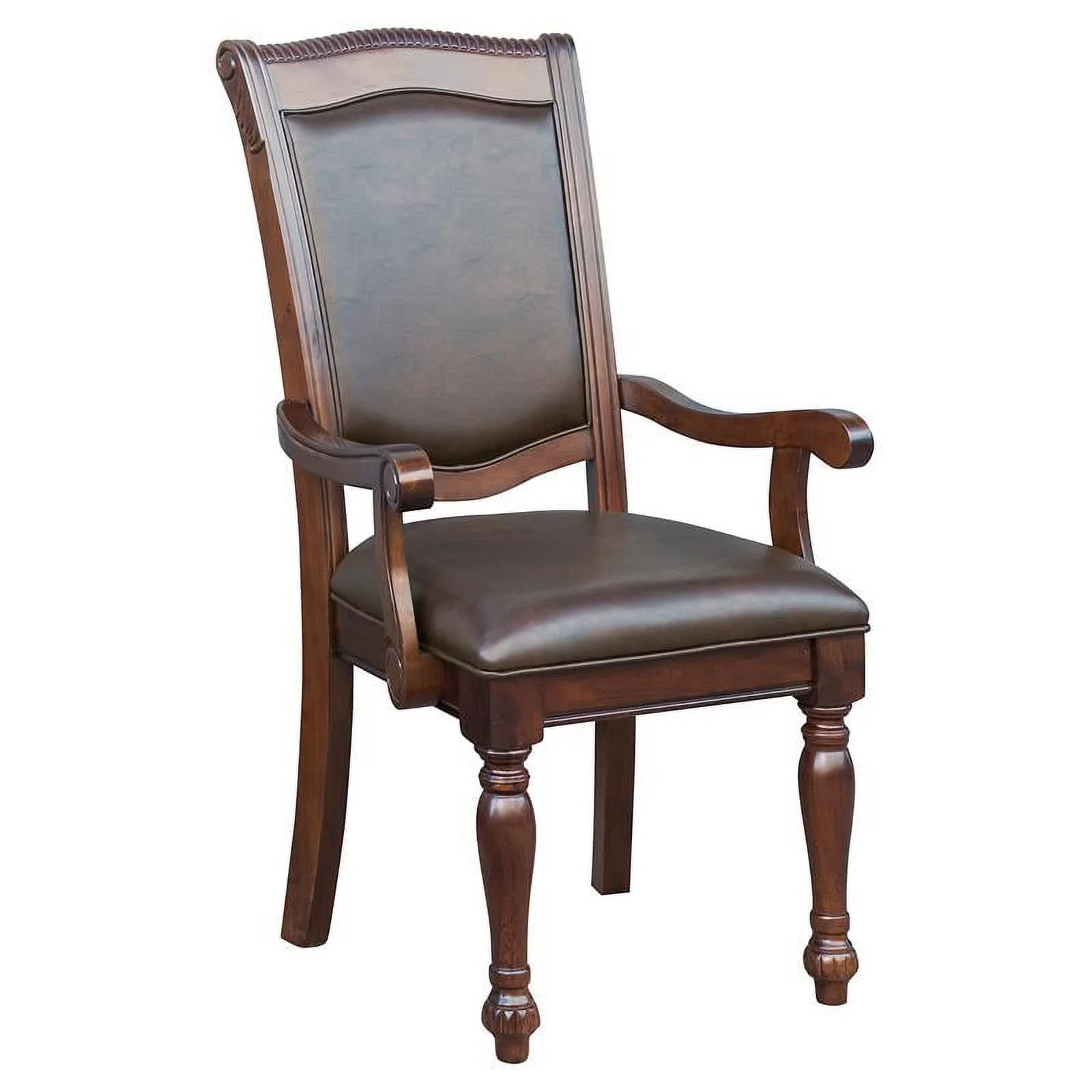 Pemberly Row 19.5" Traditional Wood Dining Arm Chair in Brown Cherry (Set of 2)