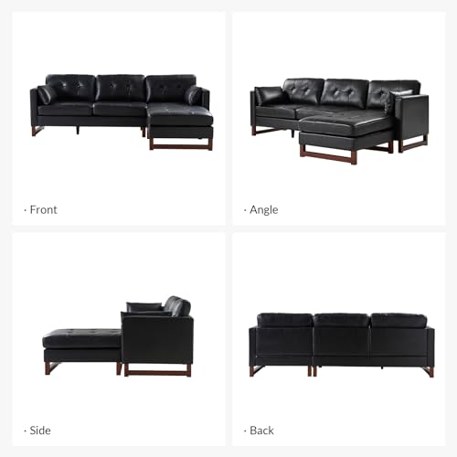 HULALA HOME Genuine Leather Sectional Sofa, 100 inch L Shaped Sofa Couches, Upholstered Reversible 3 Seater Sofa Couch with Chaise, Couches for Small Spaces, Living Room, Apartment,Brown