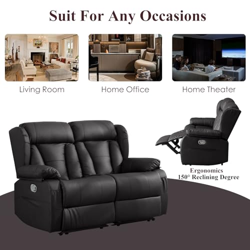 58.3" RV Loveseat Recliner Sofa - Home Theater Seating with Side Pockets for Living Room, Manual Double RV Recliners for Travel Trailers (Brown, Loveseat)