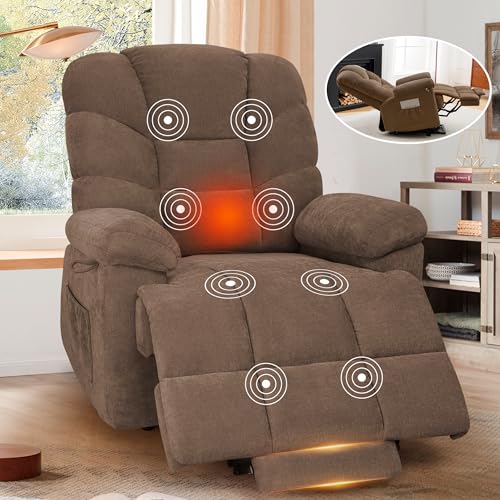 CDCASA Large Power Lift Recliner Chair with Extended Footrest for Big and Tall Elderly, Chenille Electric Lift Chairs with with Massage and Heated, Hand Remote Control w/USB Port,1PC, Grey Blue