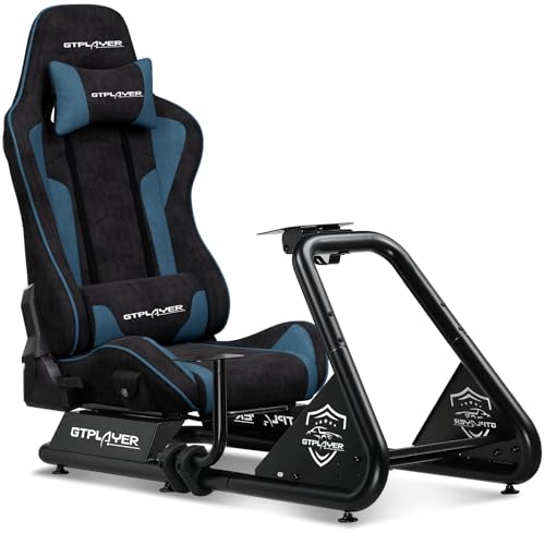 GTPLAYER Racing Simulator Cockpit with Seat and Bluetooth Speakers, Racing Style Reclining Seat and Ultra-Sturdy Alloy Steel Frame, A/B Box (Blue)