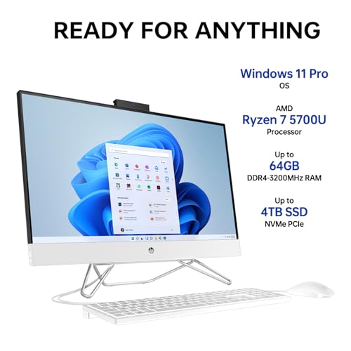 HP 27" FHD Touchscreen Ryzen 7 Business All-in-One Desktop, 27" FHD 1920*1080 Touchscreen, AMD Ryzen 7 5700U, 32GB DDR4 RAM, 1TB PCIe M.2 SSD, HDMI, Wired Keyboard&Mouse, Wi-Fi, Windows 11 Pro, White
