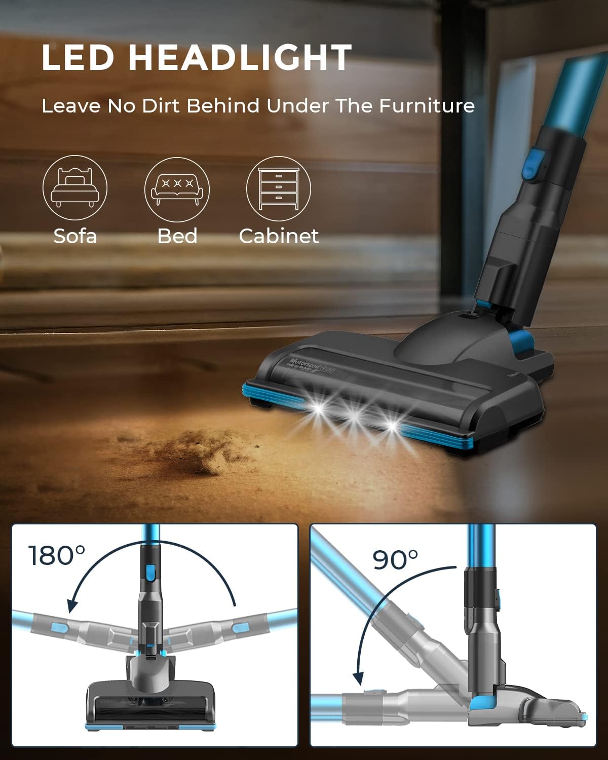Syvio Cordless Vacuum Cleaner with Self Stand, 22KPa 235W Dry Lightweight Stick Vacuum 6 in 1, 40Min Runtime, Adjustable Height, LED Light, Rechargeable Battery for Floor, Carpet, Pet Hair, Quiet