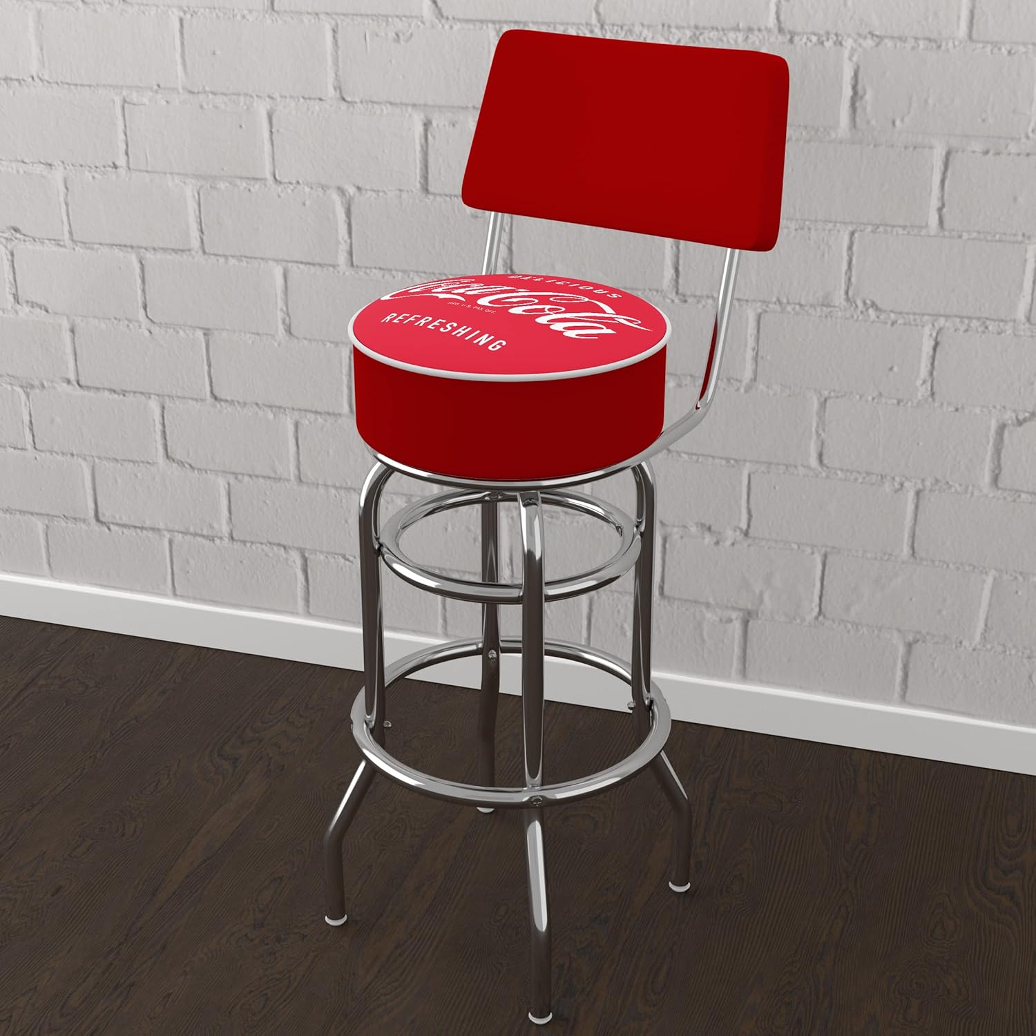 Bar Stool - Coca-Cola Vintage Stool with Foam Padded Seat and Back - Swivel Chair for Game Room, Garage, or Home Bar by Trademark Gameroom