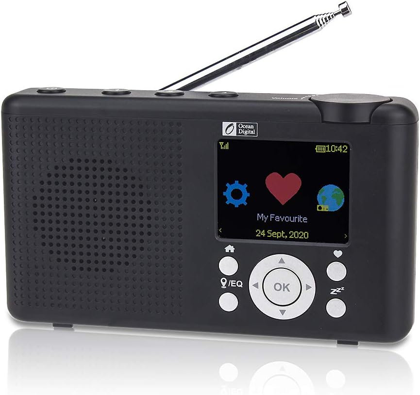 Ocean Digital WR-23D Portable FM Internet Radio 2.4” Color LCD Built-in Battery Wi-Fi Bluetooth UPnP & DLNA Player (Black) Pack of 2