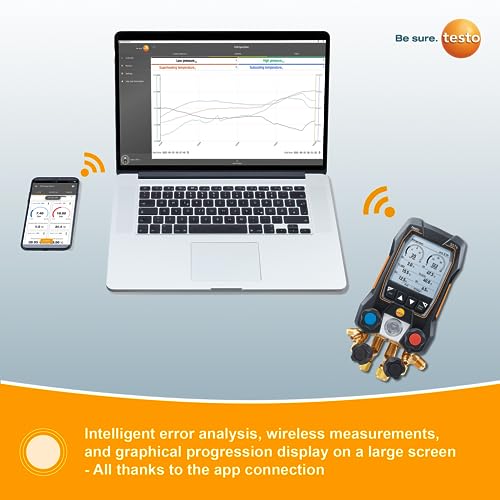 testo 550i Kit I App Operated Digital Manifold,Pipe Clamp Thermometer for air Conditioning, Refrigeration Systems and Heat Pumps – with Bluetooth