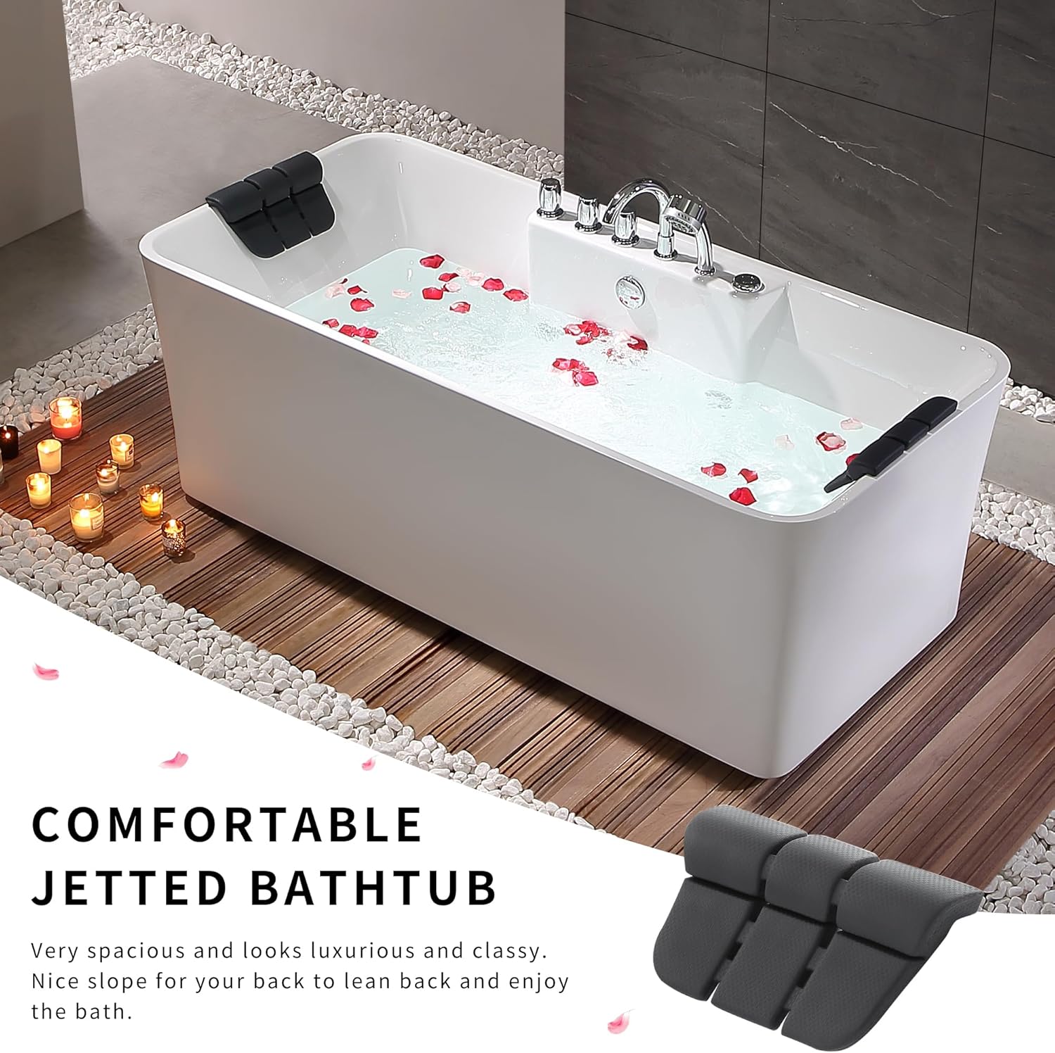 Empava 67 Inch Freestanding Whirlpool Bathtub with 8 Jets Luxury Acrylic Massage SPA Soaking Bath Tub Double Ended, White