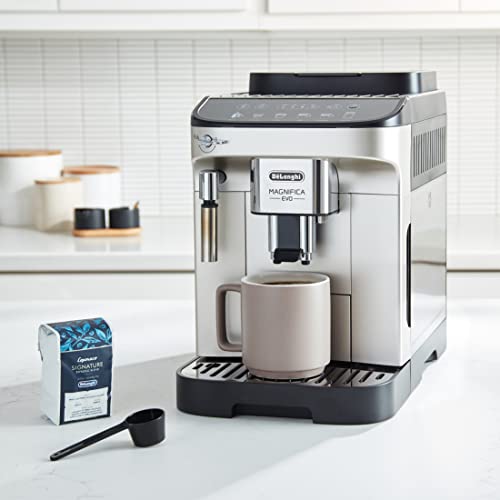 De'Longhi Magnifica Evo with LatteCrema System, Fully Automatic Machine Bean to Cup Espresso Cappuccino and Iced Coffee Maker, Colored Touch Display, Black, Silver