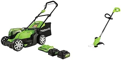 Greenworks 2 x 24V (48V) 17" Cordless Lawn Mower, (2) 4.0Ah USB Batteries (USB Hub) and Dual Port Rapid Charger Included