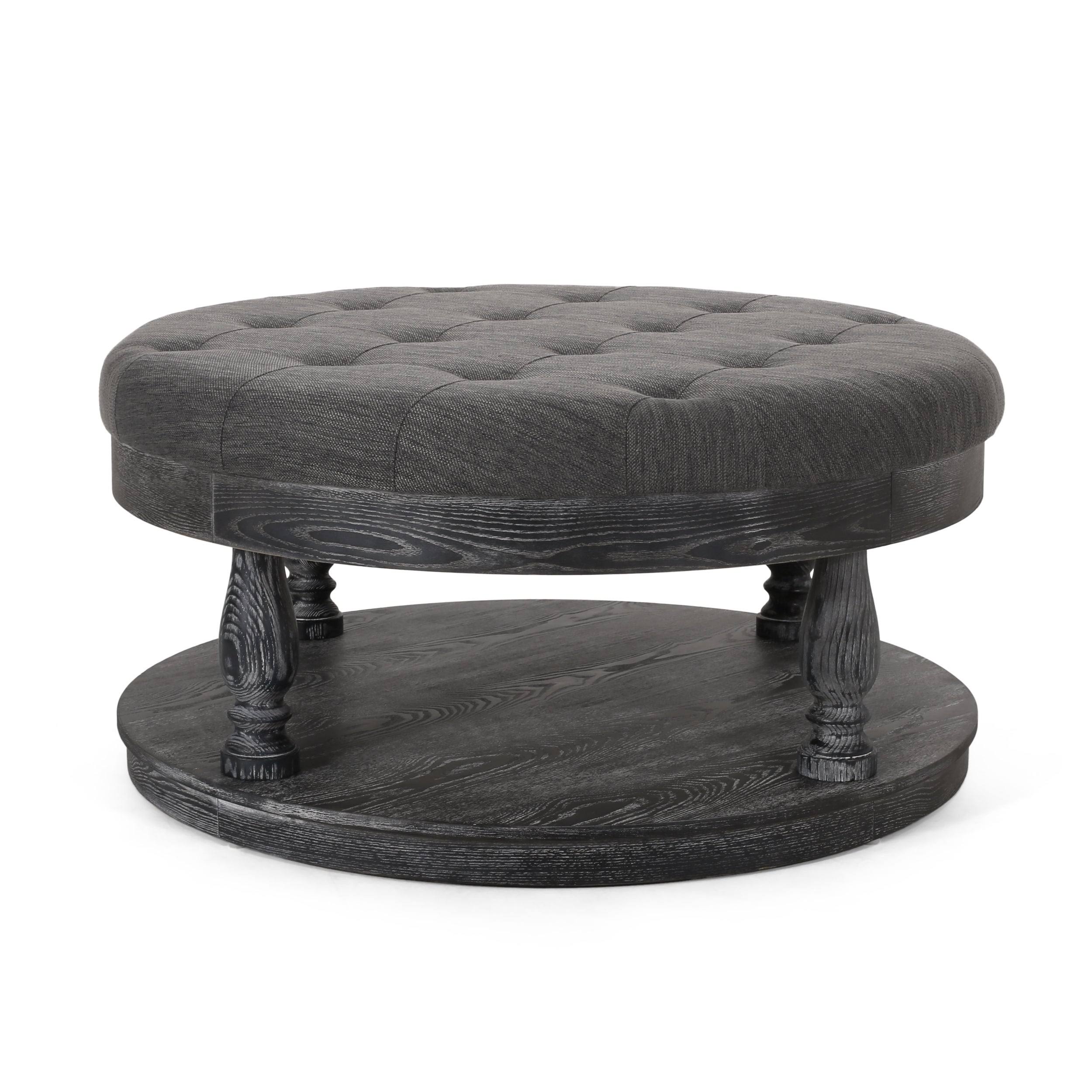 Christopher Knight Home Francis Contemporary Fabric Round Ottoman, Charcoal and Gray