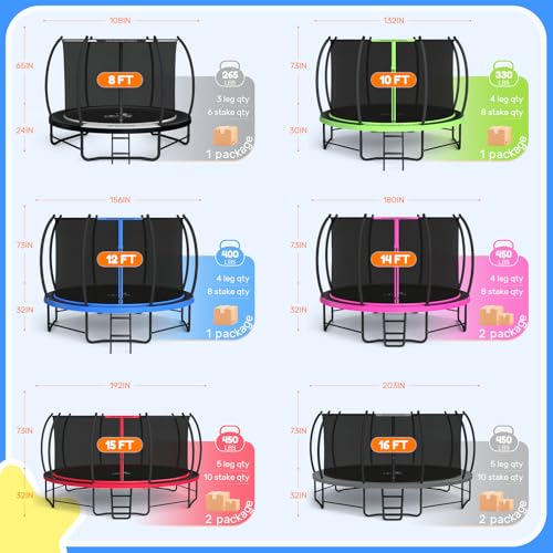 BCAN 8FT 10FT 12FT 14FT 15FT 16FT Recreational Trampoline with Enclosure for Kids Adults, ASTM Approved, Outdoor Trampolines with Ladder for Kids