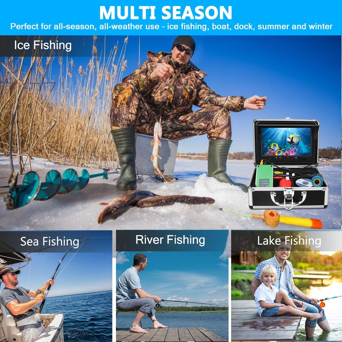 Fishing Camera, Anysun Underwater Fishing Camera with DVR 9 inch Color Monitor HD 1000TVL Fishing Finder Professional Underwater Viewing Camera with 30m/100ft Cable for Ice, Lake, Boat, Sea Fishing