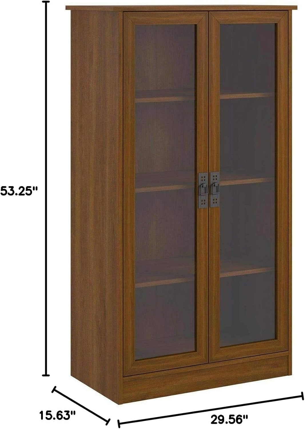 Cherry Finish Wooden Glass Door Bookcase Bookshelf Media Cabinet Display Storage 2 Adjustable Shelves Material: Glass, MDF, MDF/Chipboard Dimensions: 29.56 W x 15.63 W x 53.25 H inches