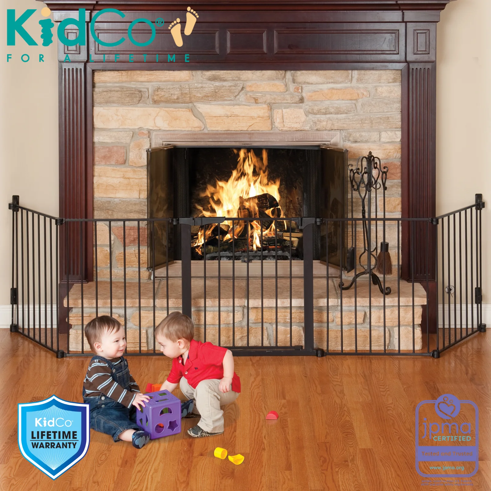 KidCo Custom Fit Auto Close HearthGate Baby or Fireplace Gate for Child Safety, Black