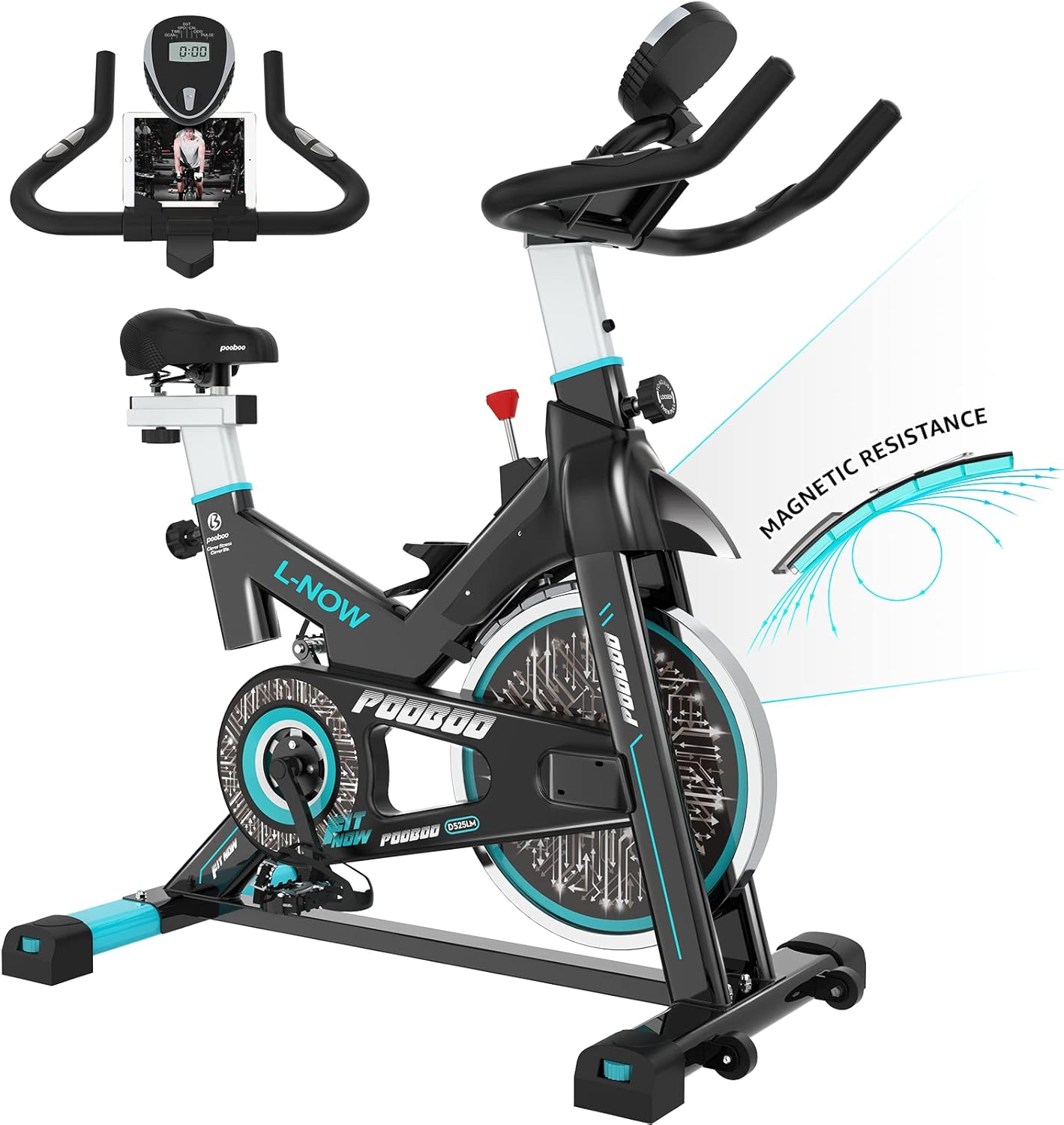 pooboo Magnetic Resistance Indoor Cycling Bike, Belt Drive Indoor Exercise Bike Stationary LCD Monitor with Ipad Mount ＆Comfortable Seat Cushion for Home Cardio Workout Cycle Bike Training 2022 Upgraded Version