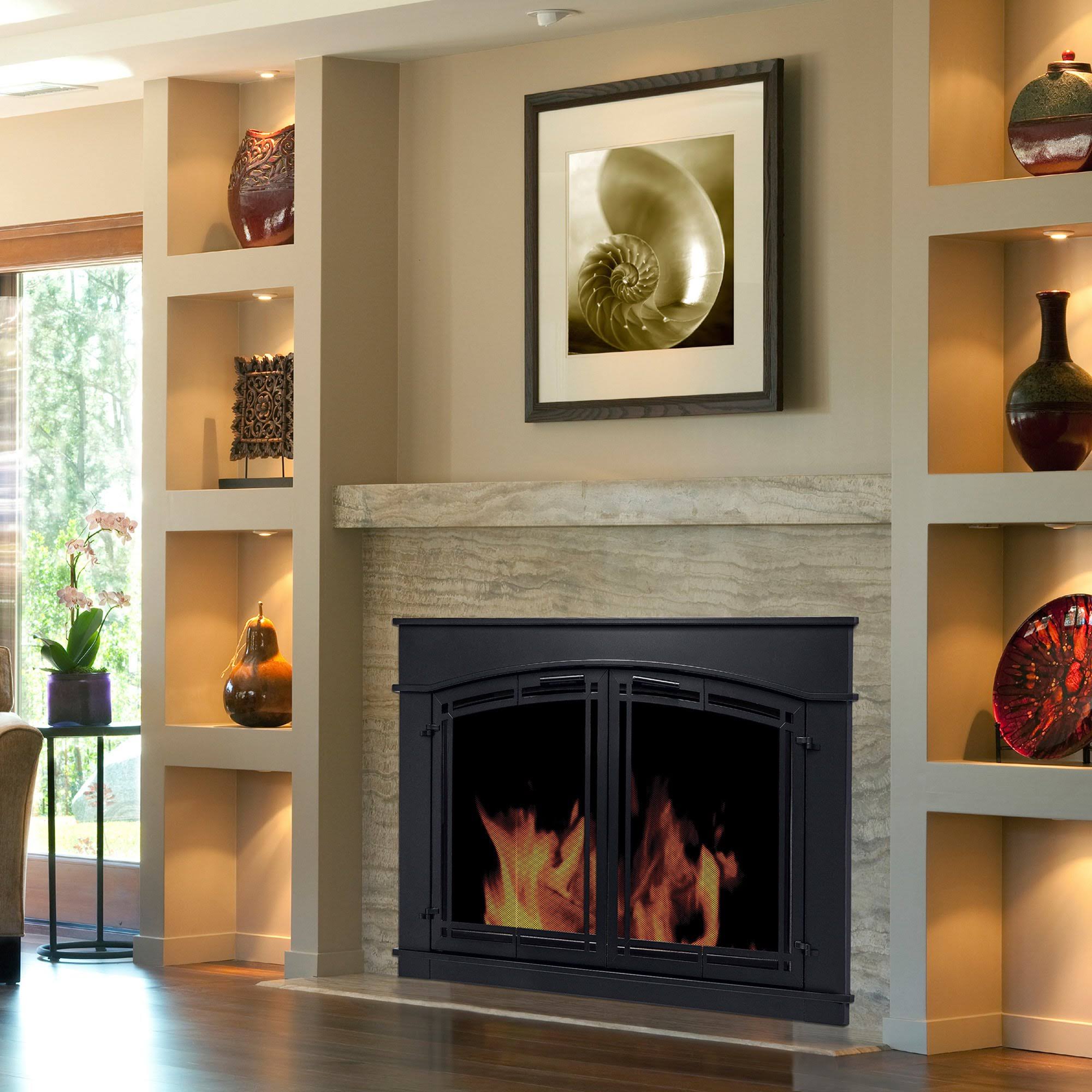 Pleasant Hearth Fieldcrest Fireplace Glass Door - Black, Model Fc-5903