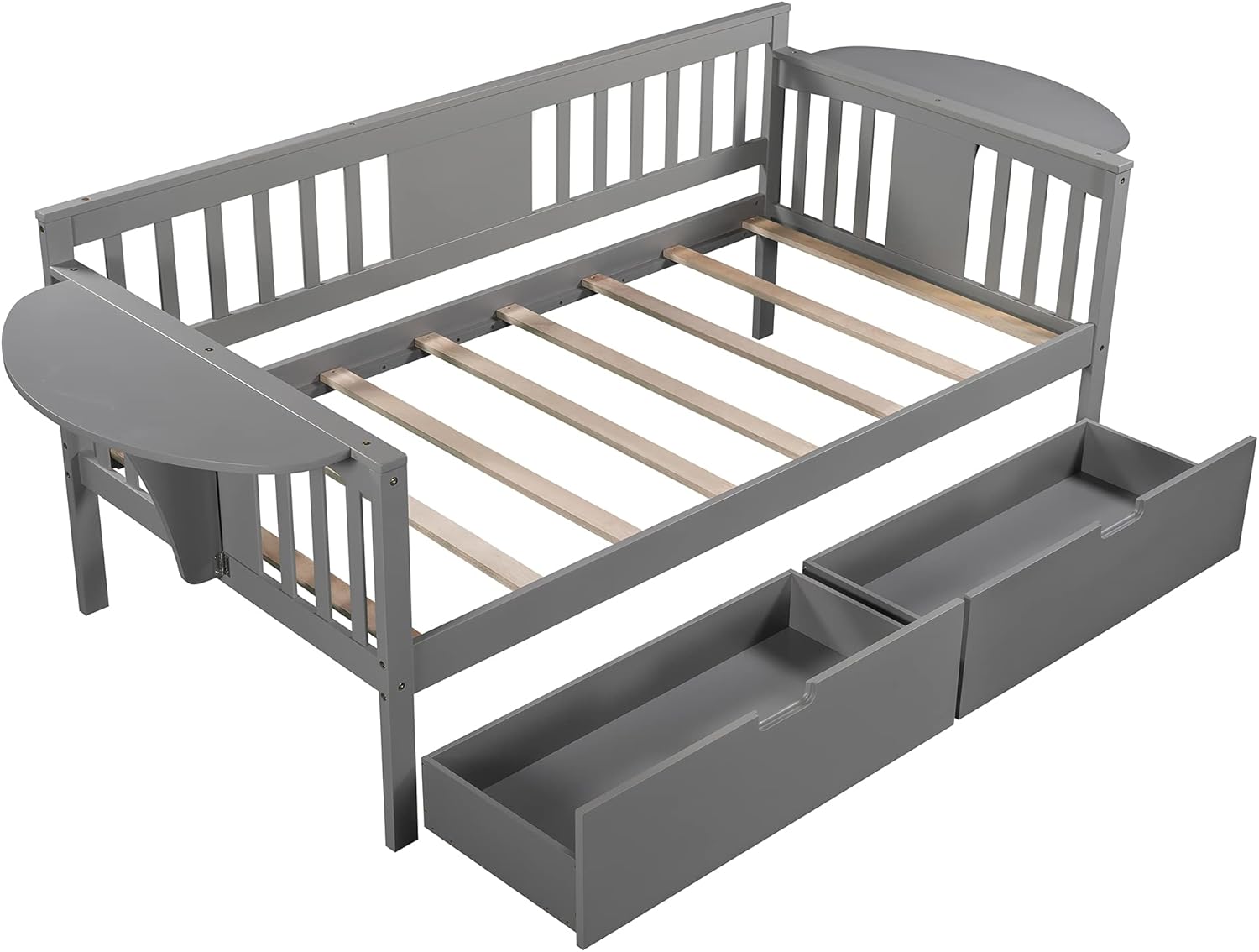 Twin Size Daybed Wood Bedframe with Two Drawers, Wooden Slats Support, Twin Sofa Bed for Living Room, Bedroom, Small Living Spaces