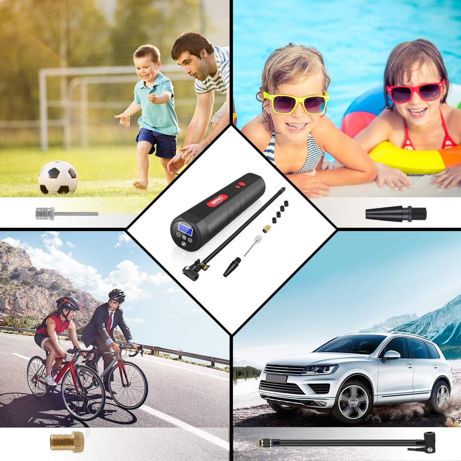 Oasser Air Compressor Portable Mini Air Inflator Hand Held Tire Pump 2000 Battery Digital LCD for Car Bicycle Tires Inflatables 12V 110V AC DC P1S